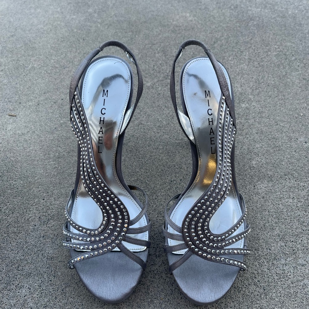 Strappy Rhinestone Heels - Silver Size 6.5